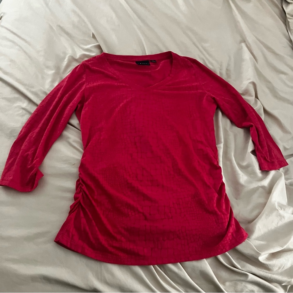 Tribal woman’s size medium pink 3/4 sleeve square pattern top